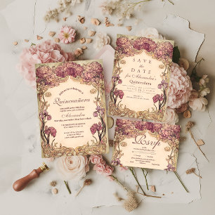 Reserva La Fecha Arte Nouveau Quinceañera Orquídea Vintage