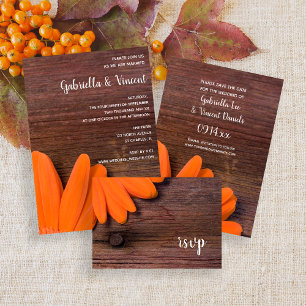 Rustic Orange Daisy Ranch Wedding RSVP Card