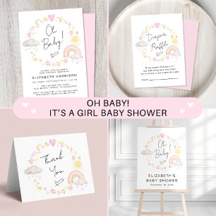 Pegatina Cuadrada Boho Rainbow Sun Baby Shower Gracias