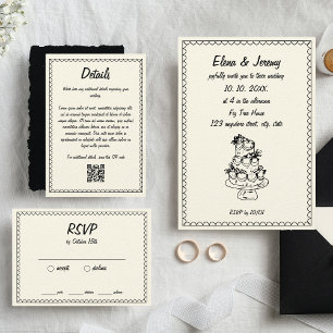 Tarjeta De Confirmación De Asistencia Boda francés de boceto vintage con dibujos a mano