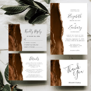 Tarjeta RSVP de Mocha Brown Gold Agate Wedding