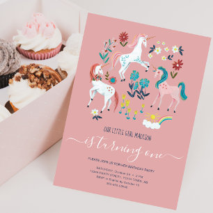 Invitación Chicas de primera cumpleaños lindos y mágicos de U