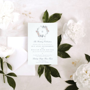 Tarjeta De Recepción Monograma de color húmedo floral romántico