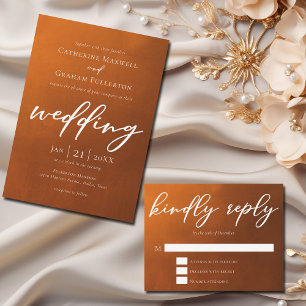 Invitación Tipografía Naranja quemada Boda otoñal ruso
