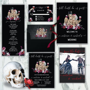 Invitación Todo En Uno Skeleton gótico Pareja Boda floral