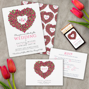 Invitación Rojo tulipano boda de corazón todo en uno doblado