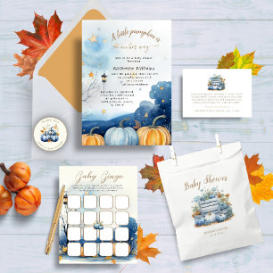 Camiseta Calabaza dorada azul Baby Shower otoño