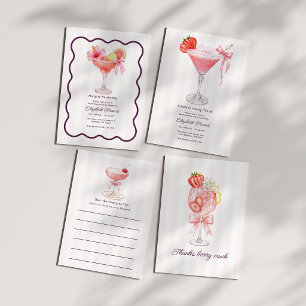 Tarjeta De Agradecimiento Cocktail de Fresa Preppy Coquette Nupcial