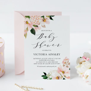 Invitación Rubor Pink Magnolias e Hydrangeas Baby Brunch