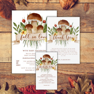 Tarjeta De Agradecimiento Fiesta de Bebé Otoño Flores Rústicas Hongos