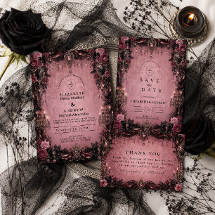 Tarjeta De Agradecimiento Boda Gótica Rosa Caprichosa