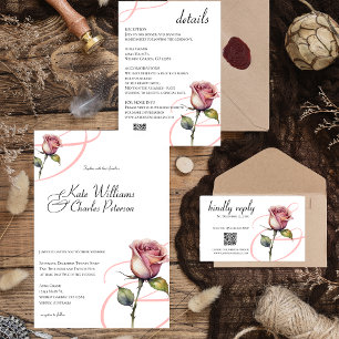 Rosa polvoriento moderno nupcial Invitación Rsvp