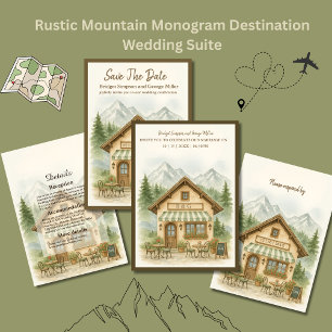 Invitación Destino del boda de Monograma Rústico de Montaña