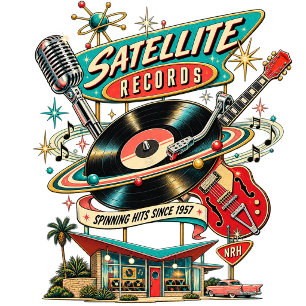 Camiseta Satellite Records Retro Vinyl Atomic Age Mujer Cam