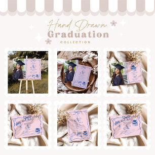 Tarjeta De Agradecimiento Pieza de graduación rosa y azul dibujada a mano