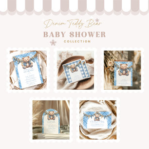 Invitación Modern Denim Teddy Bear Baby Shower