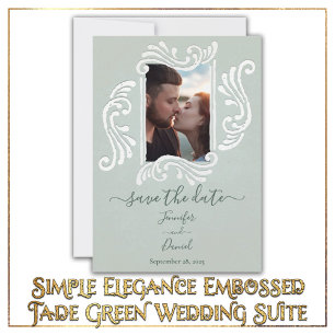 Invitación Elegante Grabado en relieve Jade Green Wedding Inv