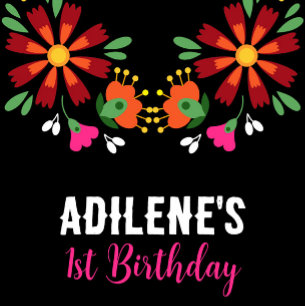 Pegatina Redonda Fiesta de flores étnicas negras bordado mexicano