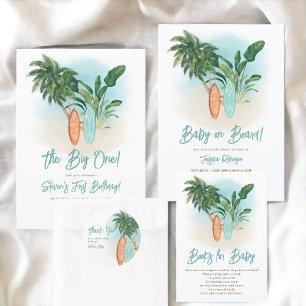 Invitación La playa tropical y el surf de un cumpleaños