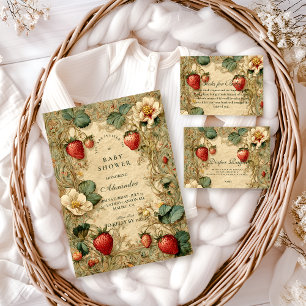 Tarjeta De Recepción Cottagecore Jardín de Fresas Sorteo de Pañales 