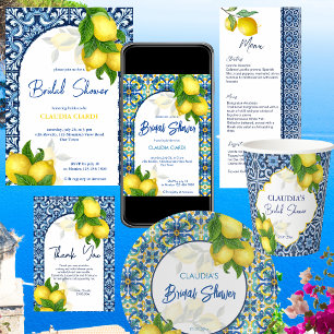 Invitación Azulejos azules y ducha de novia de limón Amalfi P