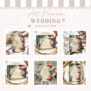 Tarjeta De Agradecimiento Boda de oro verde floral Art Nouveau