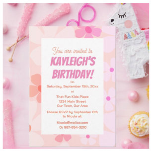 Invitación Cumpleaños Poder de Flor Rosa Melocotón 