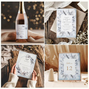Moody Blue Winter Watercolor Floral RSVP Card
