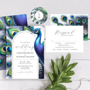 Pegatina monogramado Watercolor Peacock Feathers