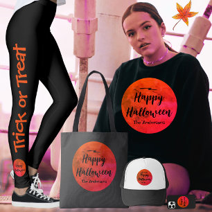 Postal Festiva Aterrorífico Naranja rojo negro Luna llena Feliz H
