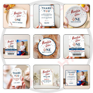 Pegatina Redonda Nochebuena del año Béisbol Primer cumpleaños