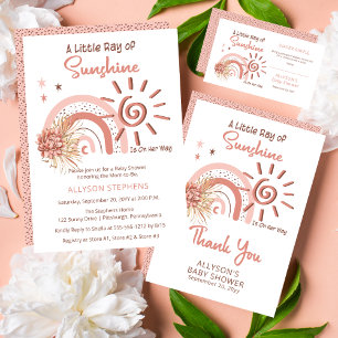 Tarjeta De Agradecimiento Boho Un pequeño rayo de luz solar Chica Baby Showe