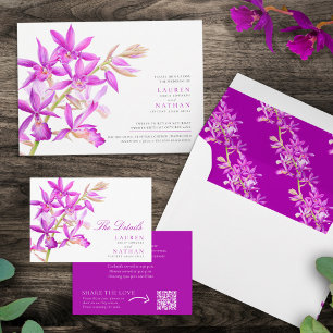 Tarjeta boda de la acuarela orquídea de joyas púrpura grac
