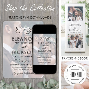 Invitación Tipografía decorativa elegante y Boda fotográfico 