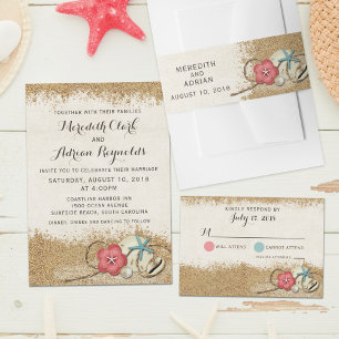 Invitación a la boda de Sandy Beach Hibiscus & She