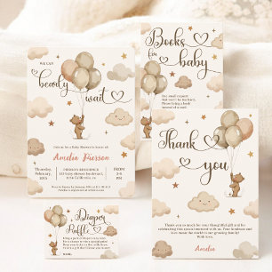 Tarjeta De Recepción Teddy Bear Balloon Diaper Raffle Baby Shower