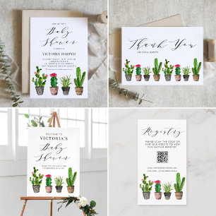 Póster Boho Potted Succulents y Cactus Baby Shower