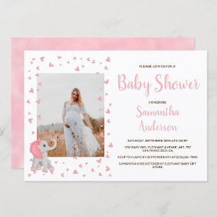 Invitación Baby Elephant Rubor Pink Floral Baby Shower Photo