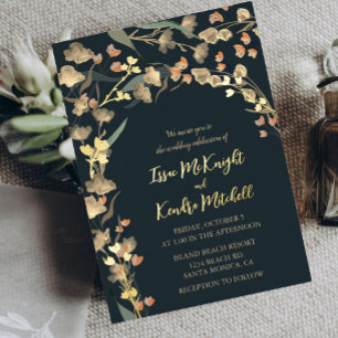 Invitación Con Relieve Metalizado Dusty Blue Burnt Naranja