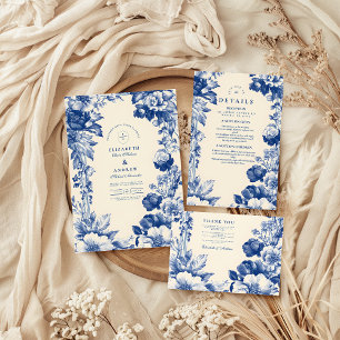 Tarjeta De Confirmación De Asistencia Boda floral vintage de Blue Toile
