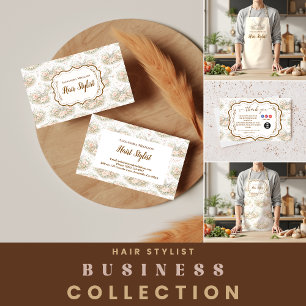 Tarjeta De Visita Elegante Estilista Floral Vintage de Peinados