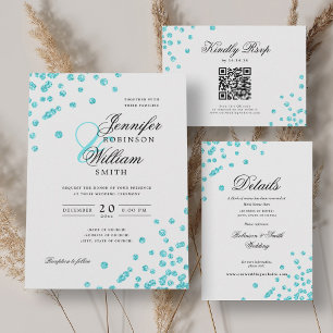 Invitaciones Acrílicas Elegante Boda Turquesa Purpurina Confetti Tema