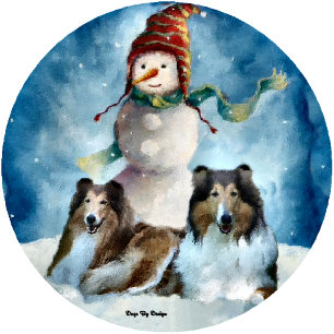 Tarjeta Festiva Rough Collie con Navidades Snowman