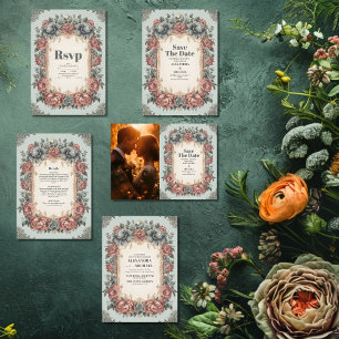 Tarjeta De Agradecimiento Foto Vintage Dusty Blue Art Nouveau Victorian Wed