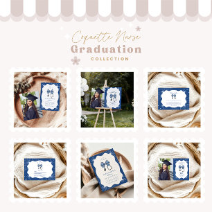 Invitación Grado escolar de enfermería de Blue Toile Bow