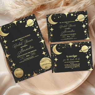 Invitación Dorado negro Celestial Crescent Moon Bridal Shower