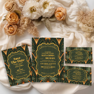 Tarjeta De Agradecimiento Boda de Art Deco Geométrico Elegante