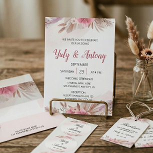 Tarjeta Invitación color champagne, rosado boda