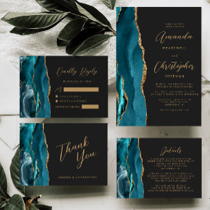 Invitación Boda de pizarra de guiones de oro de Blue Agate ve