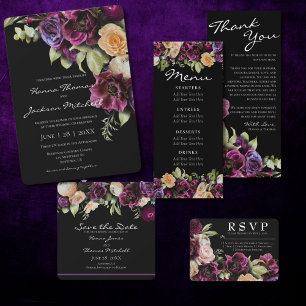 Black Dark Moody Elegant Invitación a la boda flor